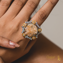 Load image into Gallery viewer, Peach Raw Pyrite Statement Rock Ring
