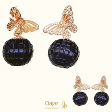 Load image into Gallery viewer, The Party Hostess - Social Butterfly Earrings in Deep Blue & Burnt Oranges | HauteLook