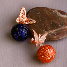 Load image into Gallery viewer, The Party Hostess - Social Butterfly Earrings in Deep Blue & Burnt Oranges | HauteLook