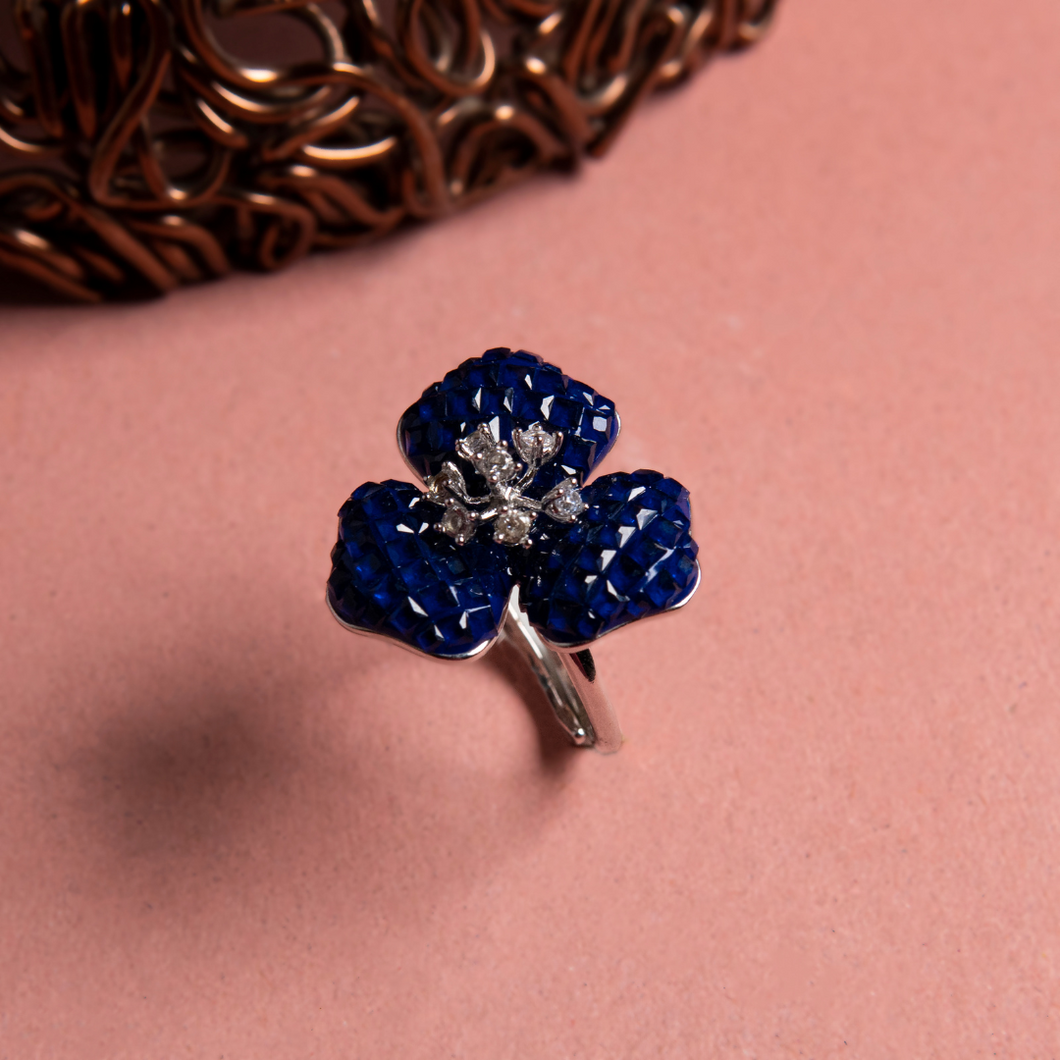 The Leafy Affair Ring | Adjustable Size | Blue