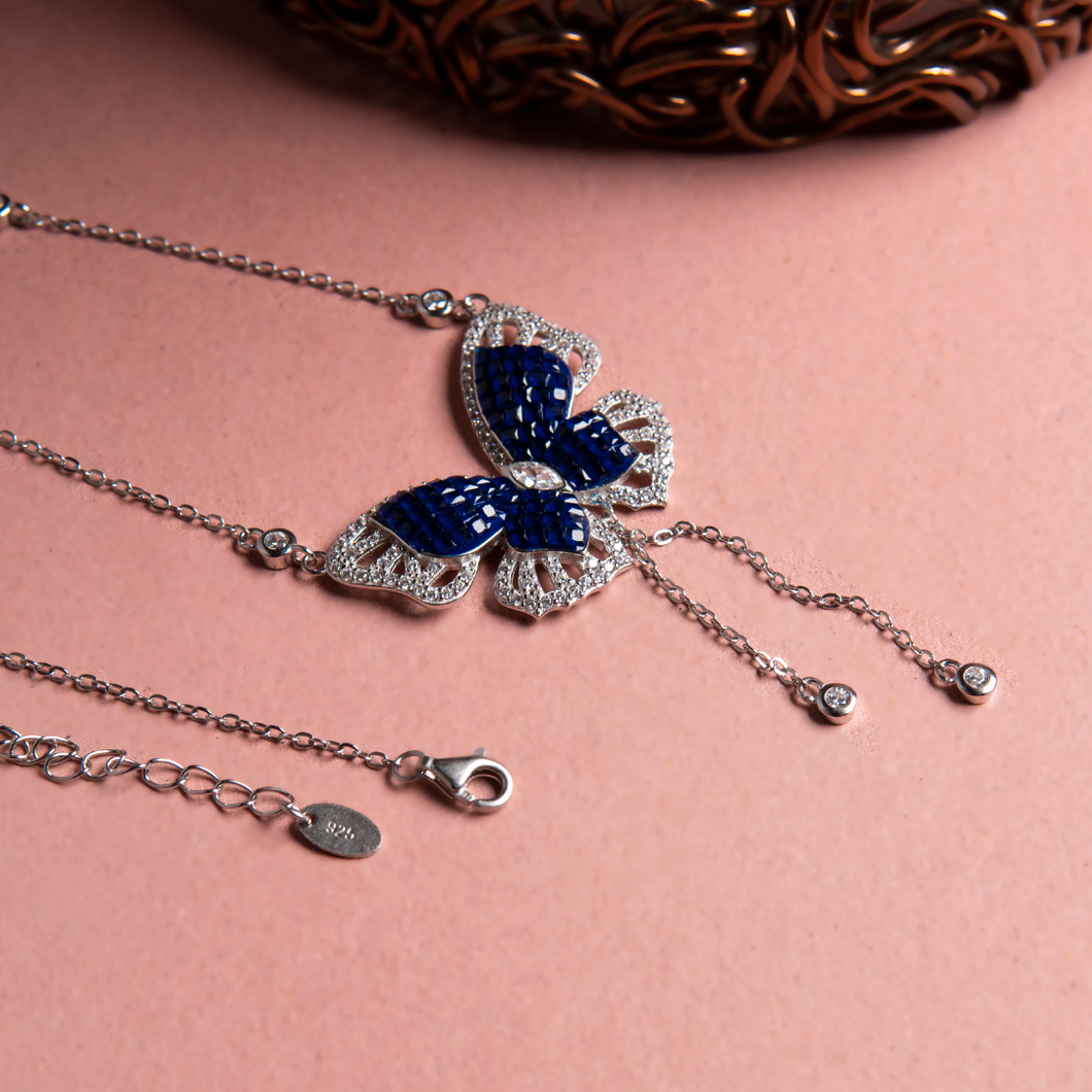 The Butterfly Effect Pendant with Chain - Sapphire Blue