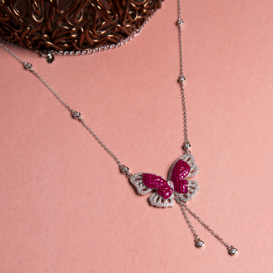 The Butterfly Effect Pendant with Chain - Ruby Red