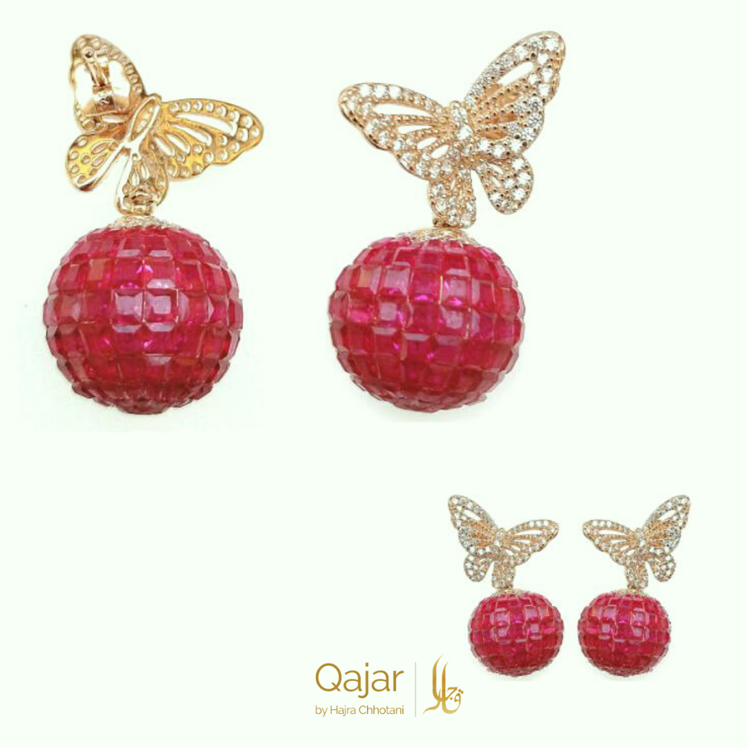 The Influencer - Social Butterfly Ball Danglers in Pink and Gold | HauteLook