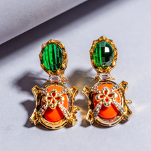 Load image into Gallery viewer, The Husna - A Beautiful Vision (Vintage Zammarud/Emerald and Marjan/Coral Inspired) - Earrings
