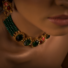 Load image into Gallery viewer, The Husna - A Beautiful Vision (Vintage Zammarud/Emerald and Marjaan/Coral Inspired Choker Set)
