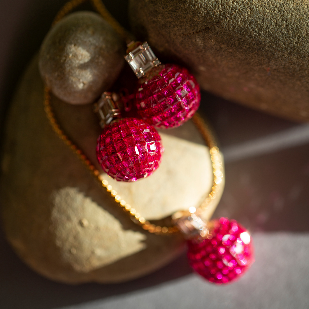 Hot Pink & Rose Gold Luxury Pendant Set