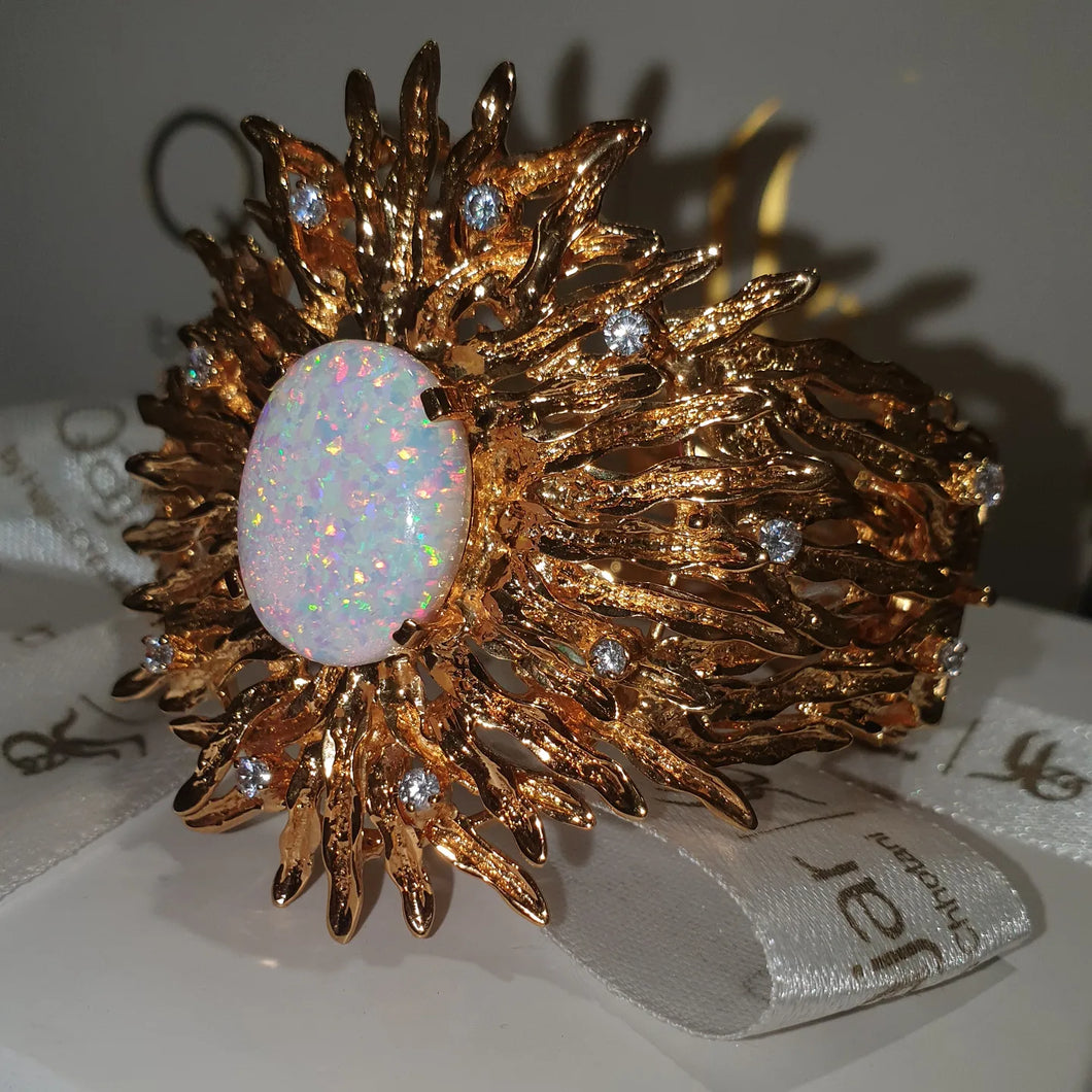 Qajar Hedgehog Bracelet with Opal | Fine Silver